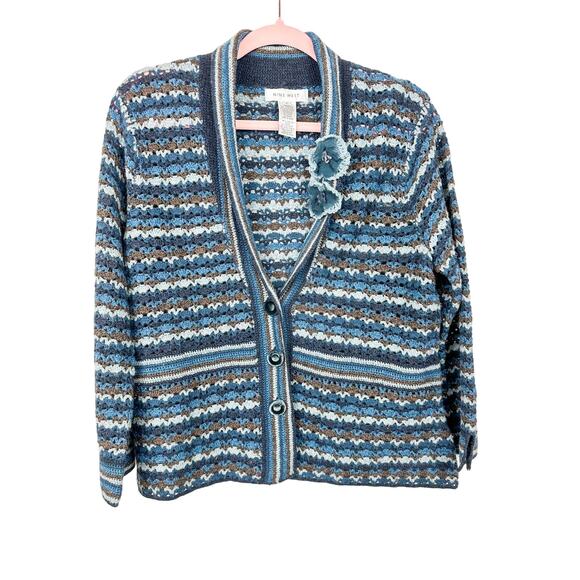 Nine West Y2K Sweater Wool Blend Sweater with Velvet Flower Blue - Picture 1 of 5